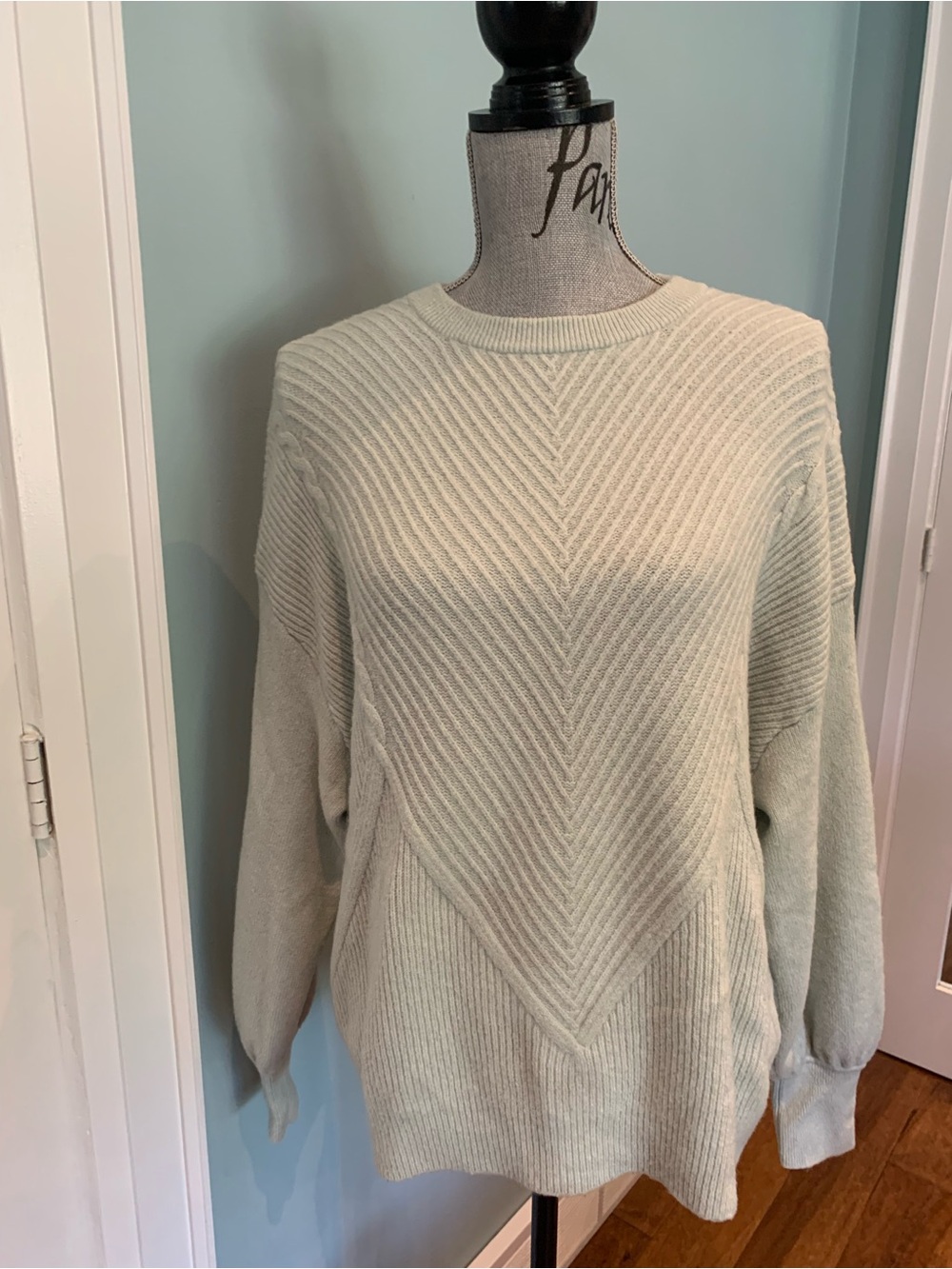 Ted Baker London Mint/Cream Chevron Rib Knit Crewneck Sweater